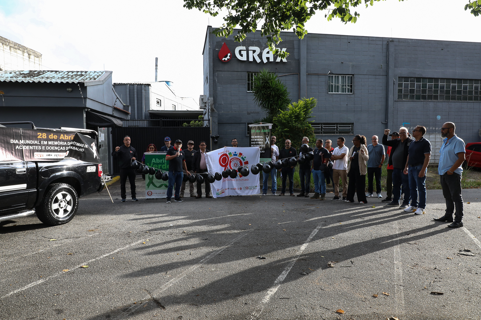 Ato em memória as vítimas de acidentes e doenças relacionadas ao trabalho na empresa GRAX Lubrificantes Especiais. Rua Zequinha de Abreu, 668 - Jd. Sonia Maria/Mauá-SP. Fotos Dino Santos. Brasil_28_04_2026. 