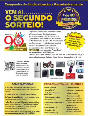 Folder Segundo Sorteio Campanha de Sindicalização